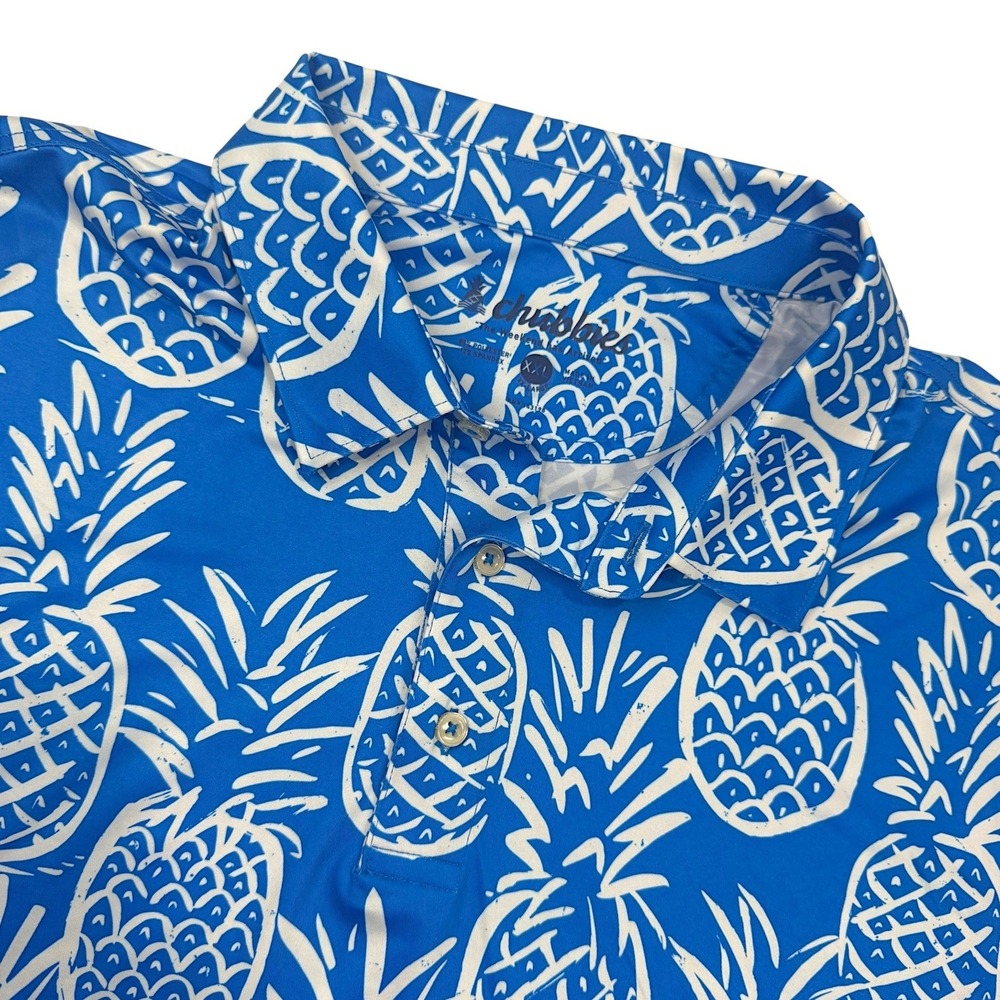Chubbies Polo Golf Shirt Mens XXL Blue Pineapple Print Stretch Performance